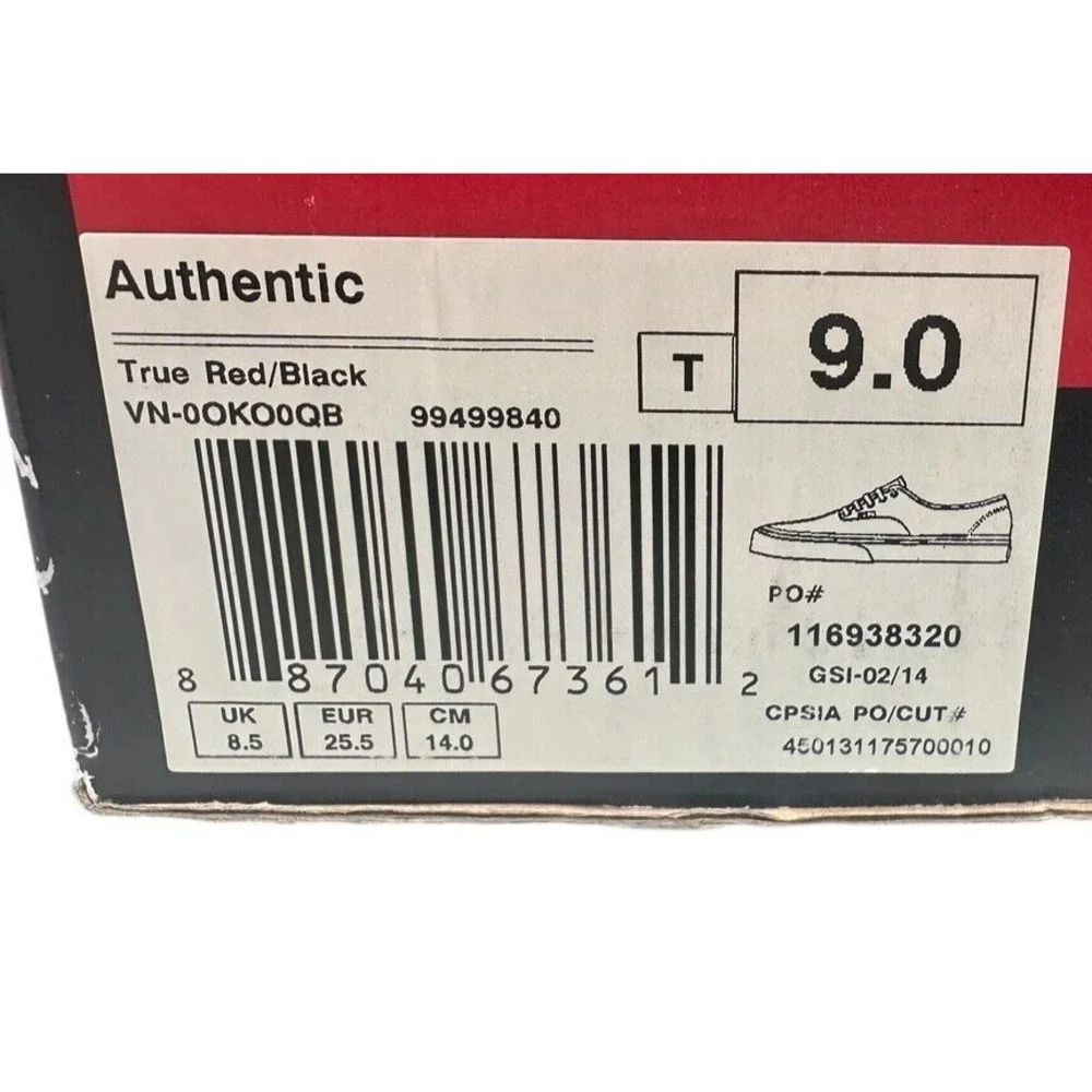 Vans Off‎ the Wall Authentic True Red/Black Toddler Baby Shoes Size 9 Rare